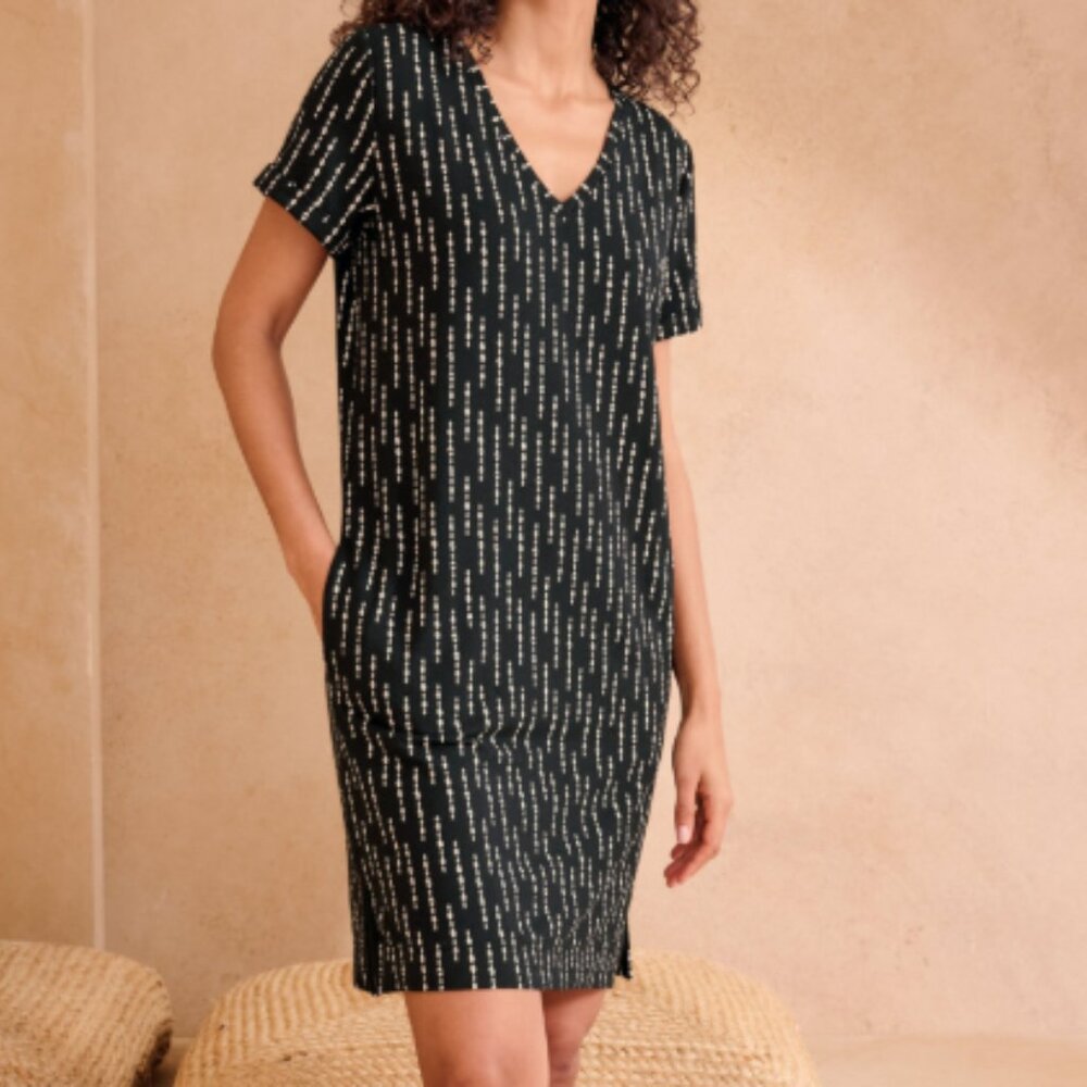 Garnet Hill Everyday T-Shirt Dress, French Terry Print Pullover - Womens Large